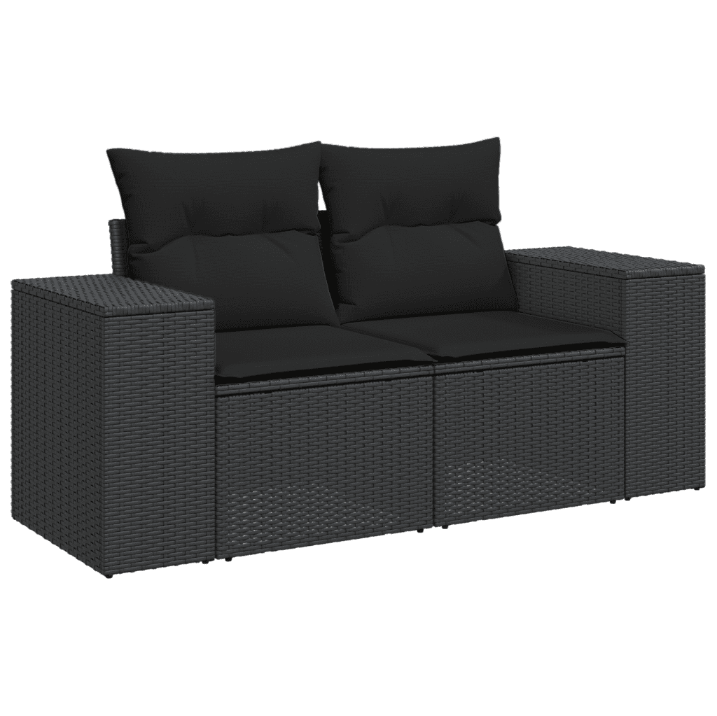 Set Divani da Giardino 10pz con Cuscini in Polyrattan Nero