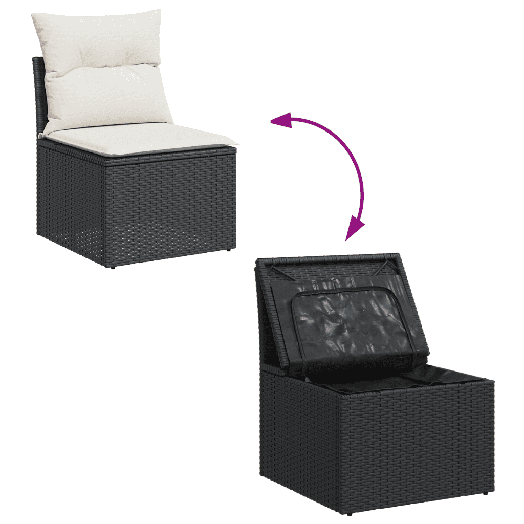 Set Divani da Giardino 14pz con Cuscini in Polyrattan Nero | homemem39