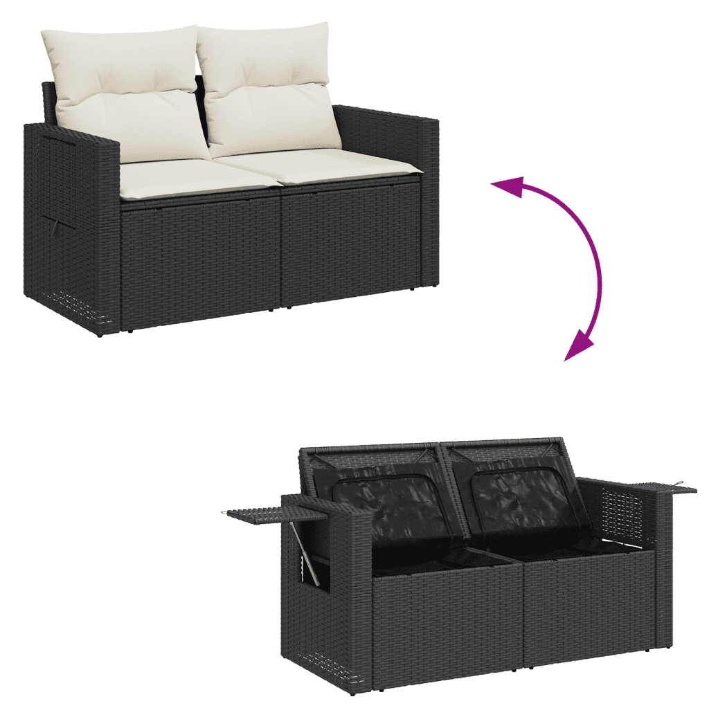 Set Divani da Giardino con Cuscini 7pz Nero Polyrattan | homemem39