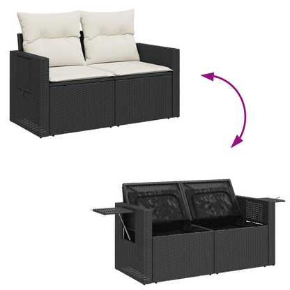Set Divani da Giardino con Cuscini 7pz Nero Polyrattan | homemem39