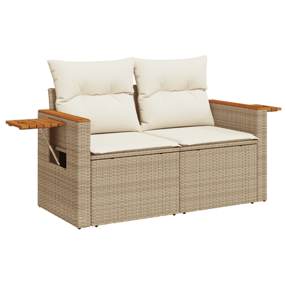 Set Divano da Giardino 9 pz con Cuscini Beige in Polyrattan