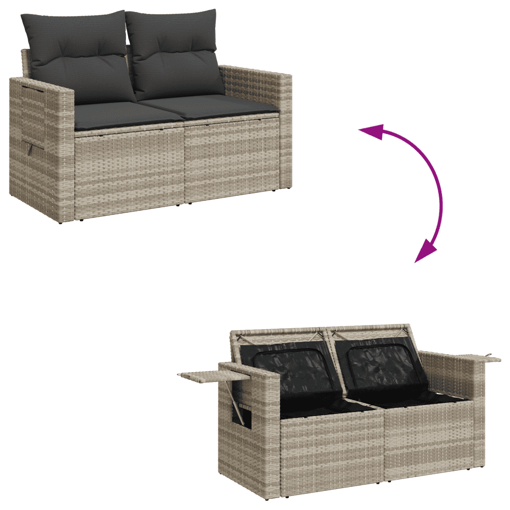 Set Divano da Giardino 3pz con Cuscini Grigio Chiaro Polyrattan