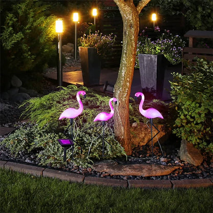 HI Paletto da Giardino Fenicottero 3 pz con Luci LED Solari - homemem39