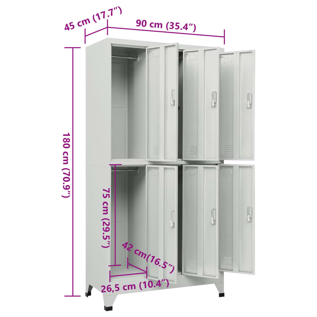 Armadietto a Chiave con 6 Scomparti in Acciaio 90x45x180 cm - homemem39