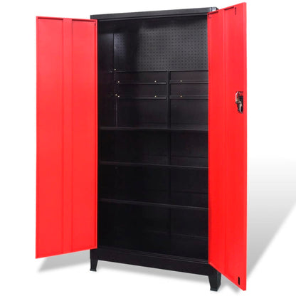 Armadio Portautensili 2 Ante Acciaio 90x40x180 cm Nero e Rosso | homemem39