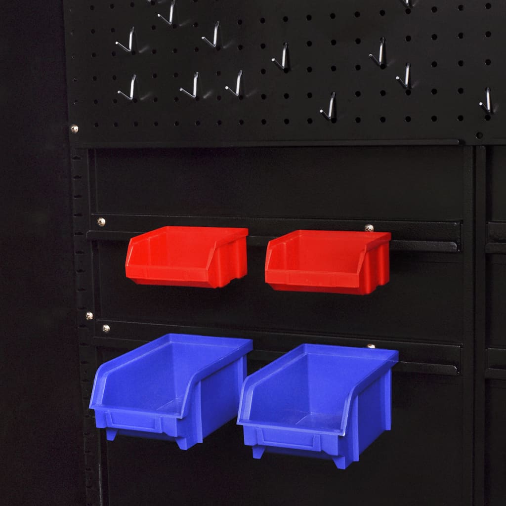 Armadio Portautensili 2 Ante Acciaio 90x40x180 cm Nero e Rosso | homemem39