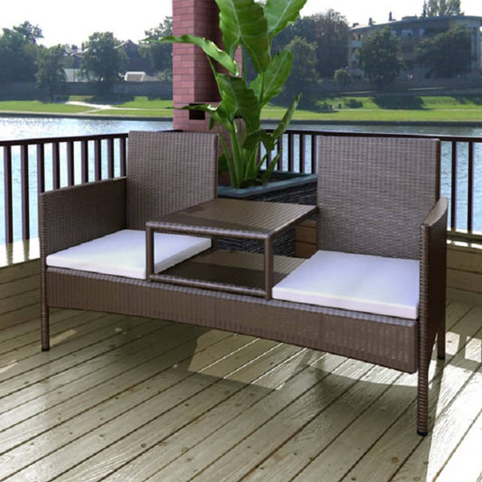 Divano da Giardino a 2 Posti con Tavolino in Polyrattan Marrone | homemem39