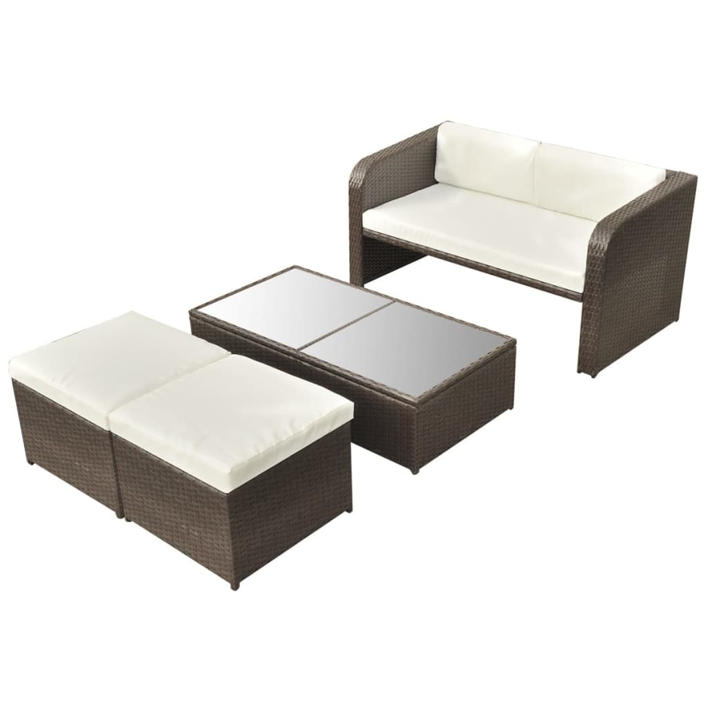 Set Divani da Giardino 4 pz con Cuscini in Polyrattan Marrone | homemem39