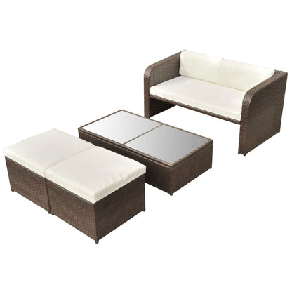 Set Divani da Giardino 4 pz con Cuscini in Polyrattan Marrone | homemem39
