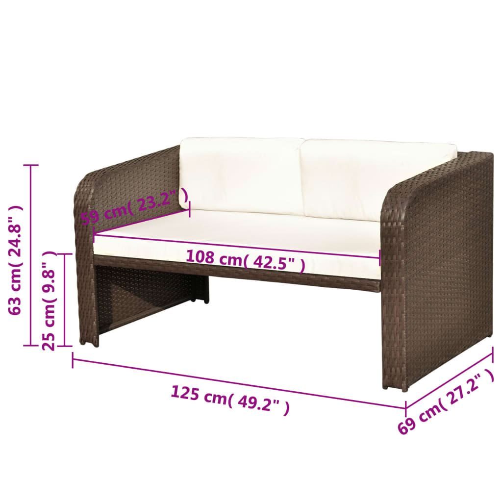 Set Divani da Giardino 4 pz con Cuscini in Polyrattan Marrone | homemem39