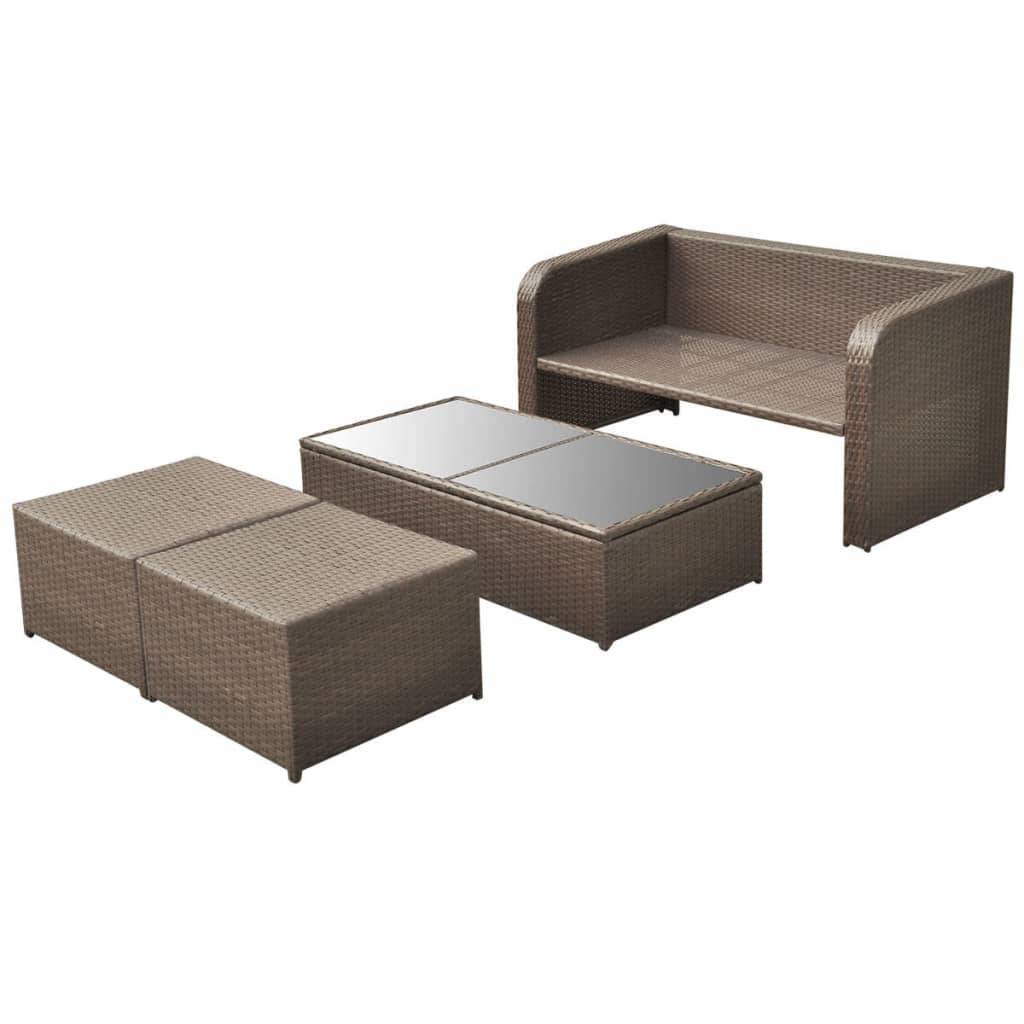 Set Divani da Giardino 4 pz con Cuscini in Polyrattan Marrone | homemem39