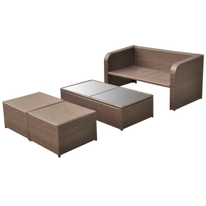 Set Divani da Giardino 4 pz con Cuscini in Polyrattan Marrone | homemem39