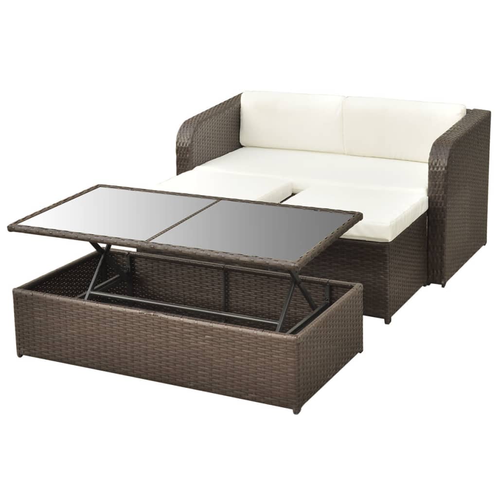 Set Divani da Giardino 4 pz con Cuscini in Polyrattan Marrone | homemem39