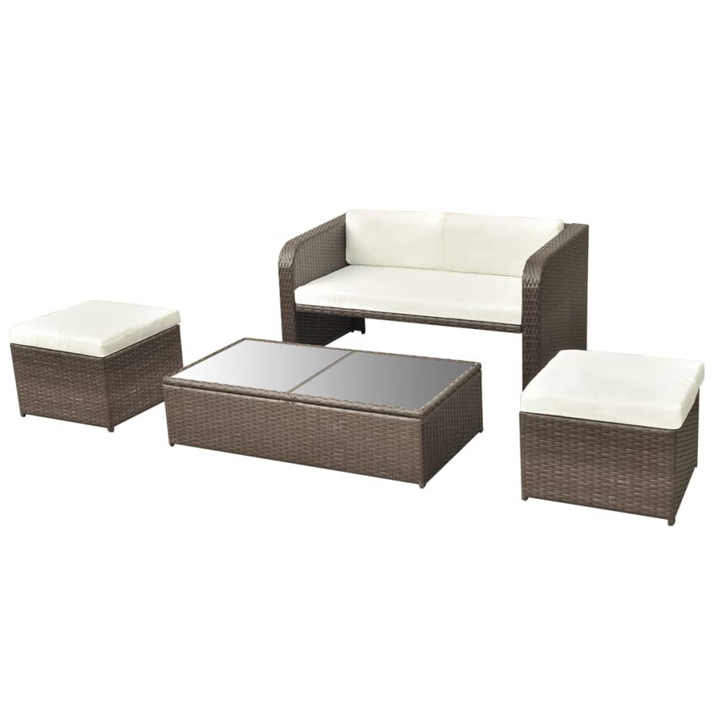 Set Divani da Giardino 4 pz con Cuscini in Polyrattan Marrone | homemem39