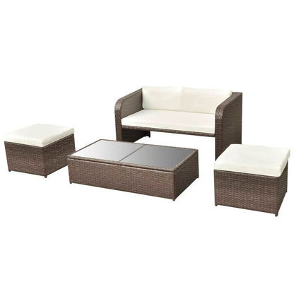 Set Divani da Giardino 4 pz con Cuscini in Polyrattan Marrone | homemem39