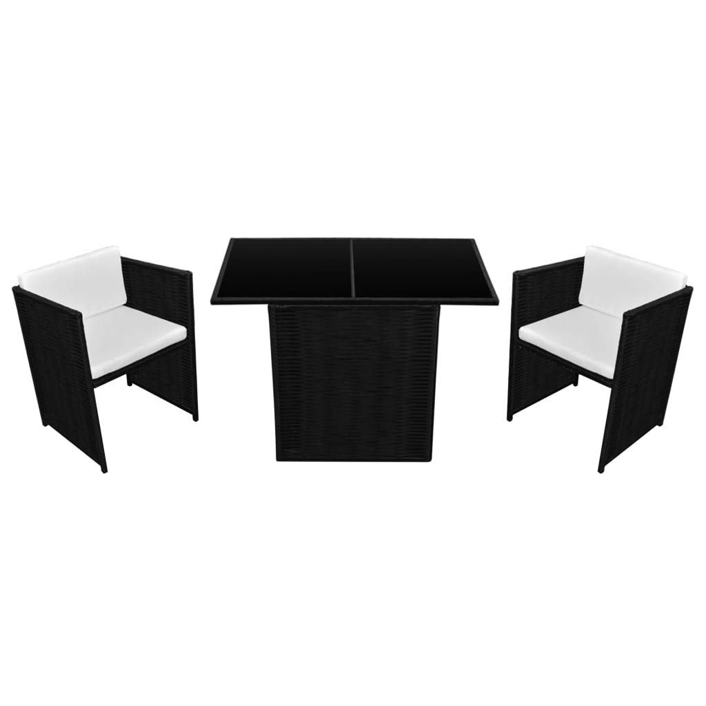 Set da Bistrot 3 pz con Cuscini in Polyrattan Nero - homemem39