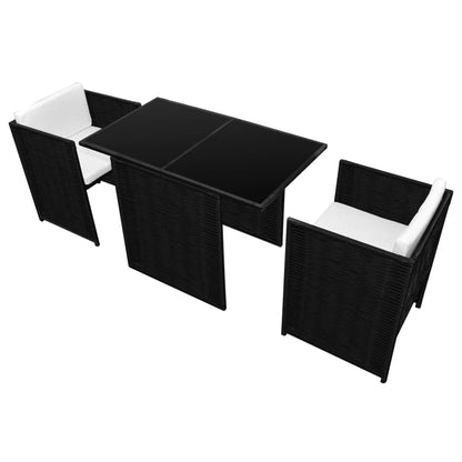 Set da Bistrot 3 pz con Cuscini in Polyrattan Nero - homemem39