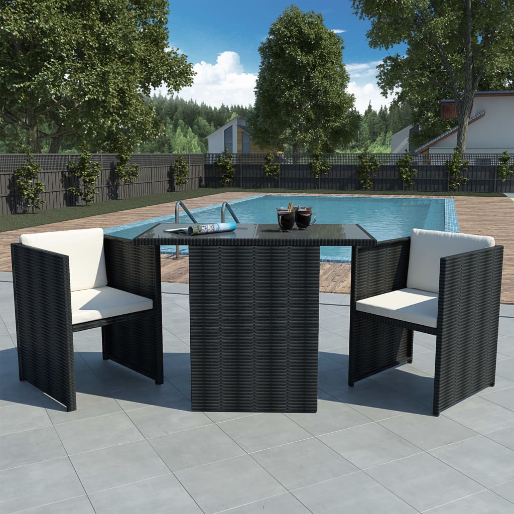Set da Bistrot 3 pz con Cuscini in Polyrattan Nero - homemem39