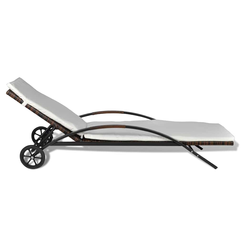 Lettino Prendisole con Cuscino e Ruote in Polyrattan Marrone | homemem39