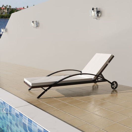 Lettino Prendisole con Cuscino e Ruote in Polyrattan Marrone | homemem39