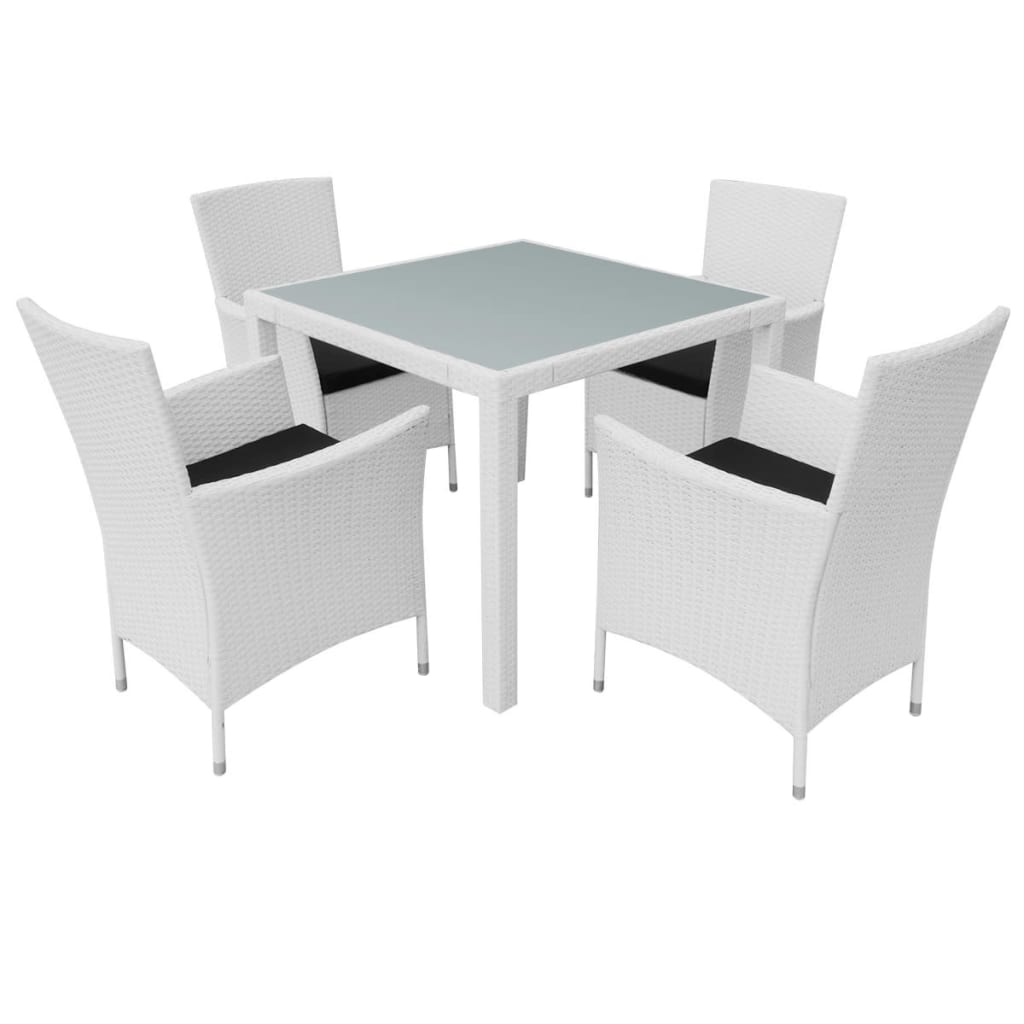Set da Pranzo da Giardino 5 pz in Polyrattan Bianco Crema - homemem39