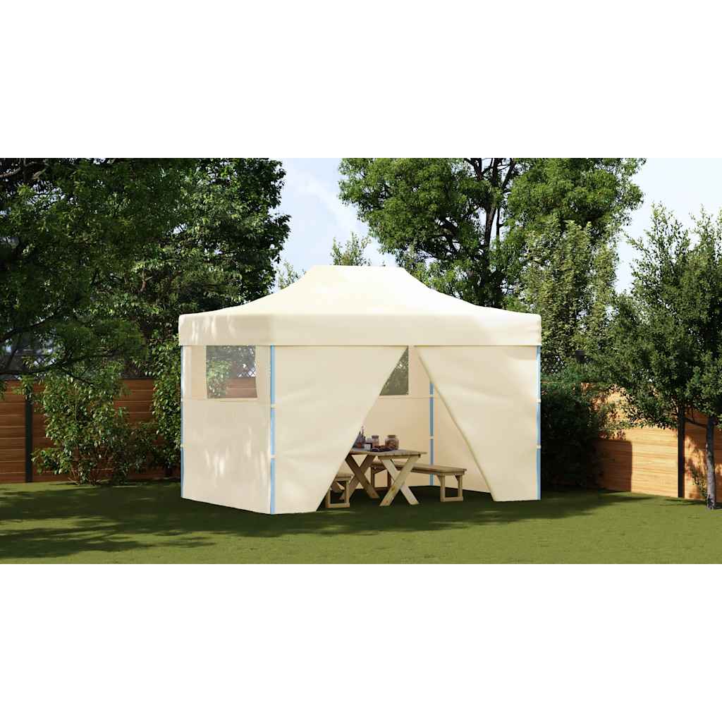 Tenda Pieghevole Pop-Up 4 Pareti Laterali 3x4,5 m Bianco Crema - homemem39