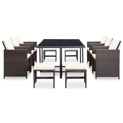 Set da Pranzo da Giardino 11 pz con Cuscini Polyrattan Marrone | homemem39