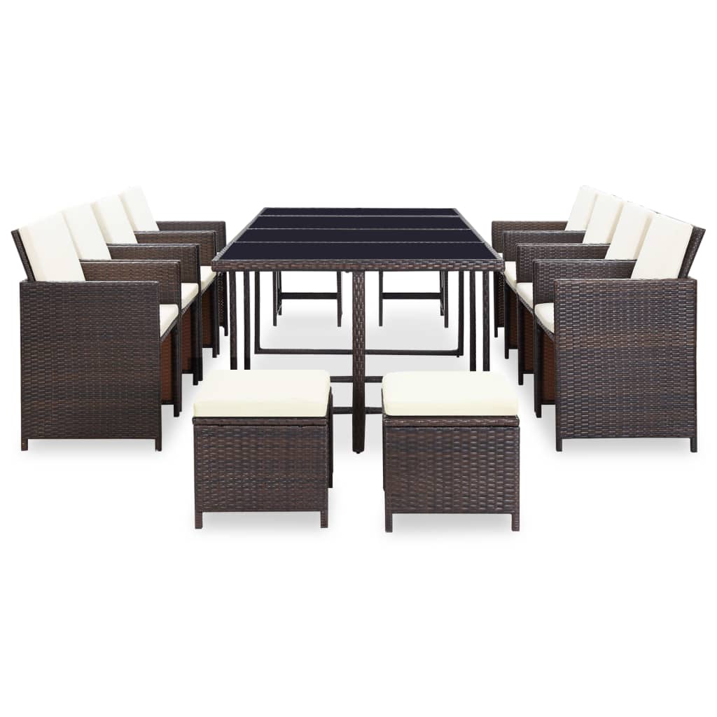 Set da Pranzo da Giardino 13 pz con Cuscini Polyrattan Marrone - homemem39