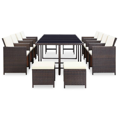 Set da Pranzo da Giardino 13 pz con Cuscini Polyrattan Marrone - homemem39