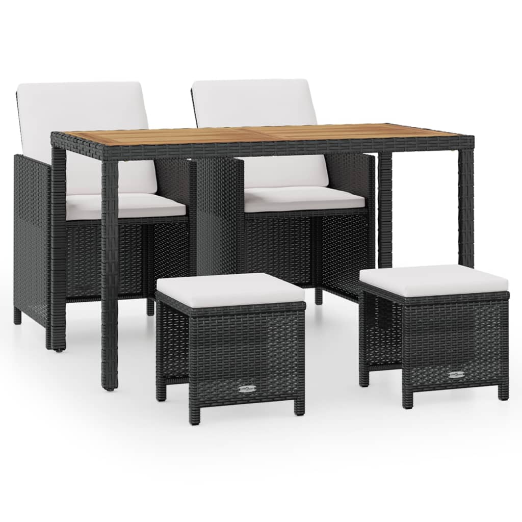 Set da Pranzo da Giardino 5 pz Polyrattan e Legno Acacia Nero | homemem39