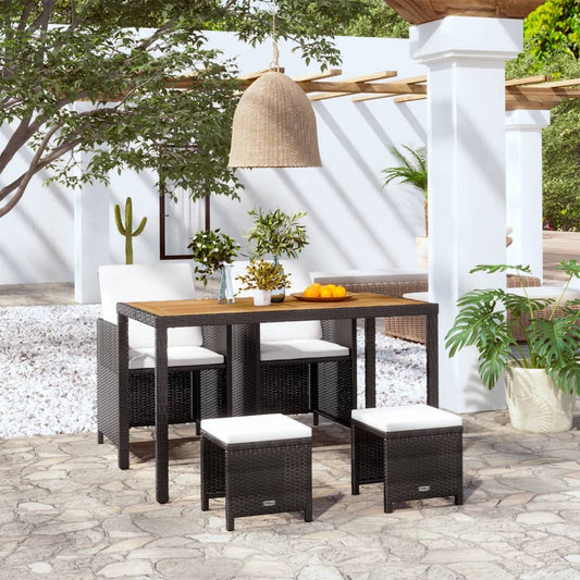 Set da Pranzo da Giardino 5 pz Polyrattan e Legno Acacia Nero | homemem39