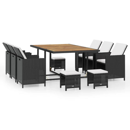 Set da Pranzo da Giardino 11 pz Polyrattan e Legno Acacia Nero | homemem39