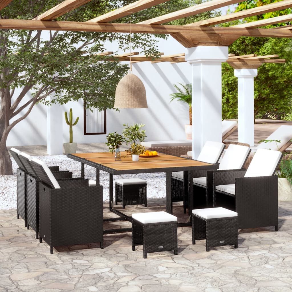 Set da Pranzo da Giardino 11 pz Polyrattan e Legno Acacia Nero