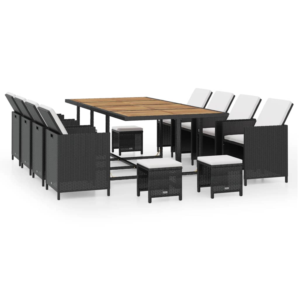 Set da Pranzo da Giardino 13 pz Polyrattan e Legno Acacia Nero | homemem39