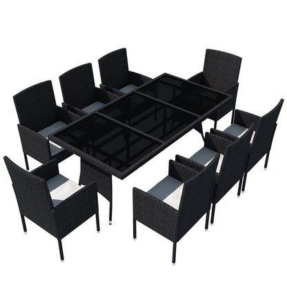 Set da Pranzo da Giardino 9 pz con Cuscini in Polyrattan Nero - homemem39