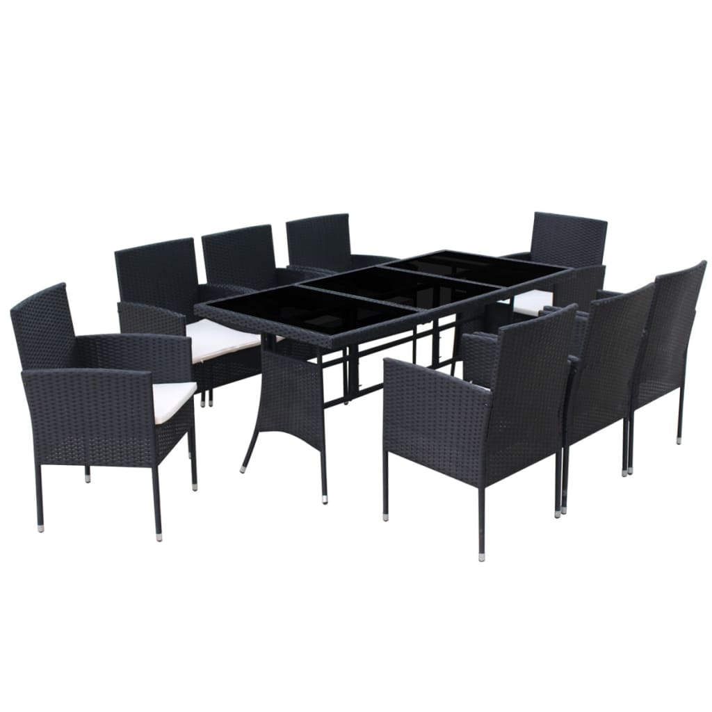 Set da Pranzo da Giardino 9 pz con Cuscini in Polyrattan Nero - homemem39