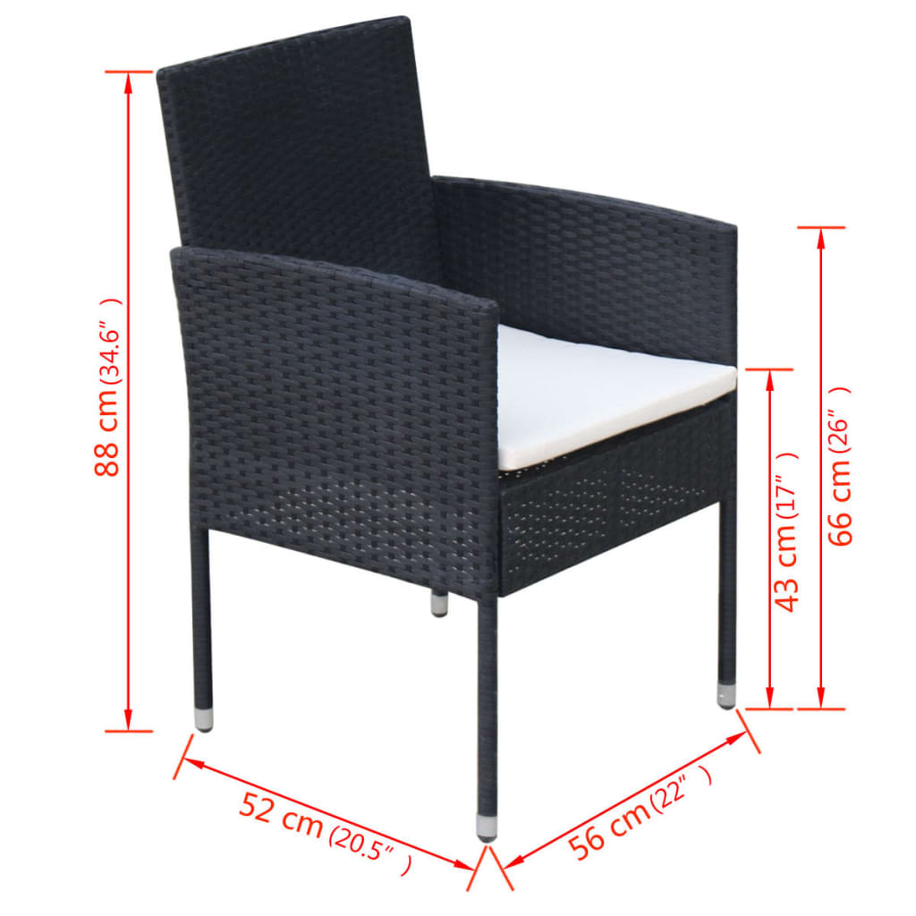 Set da Pranzo da Giardino 9 pz con Cuscini in Polyrattan Nero - homemem39