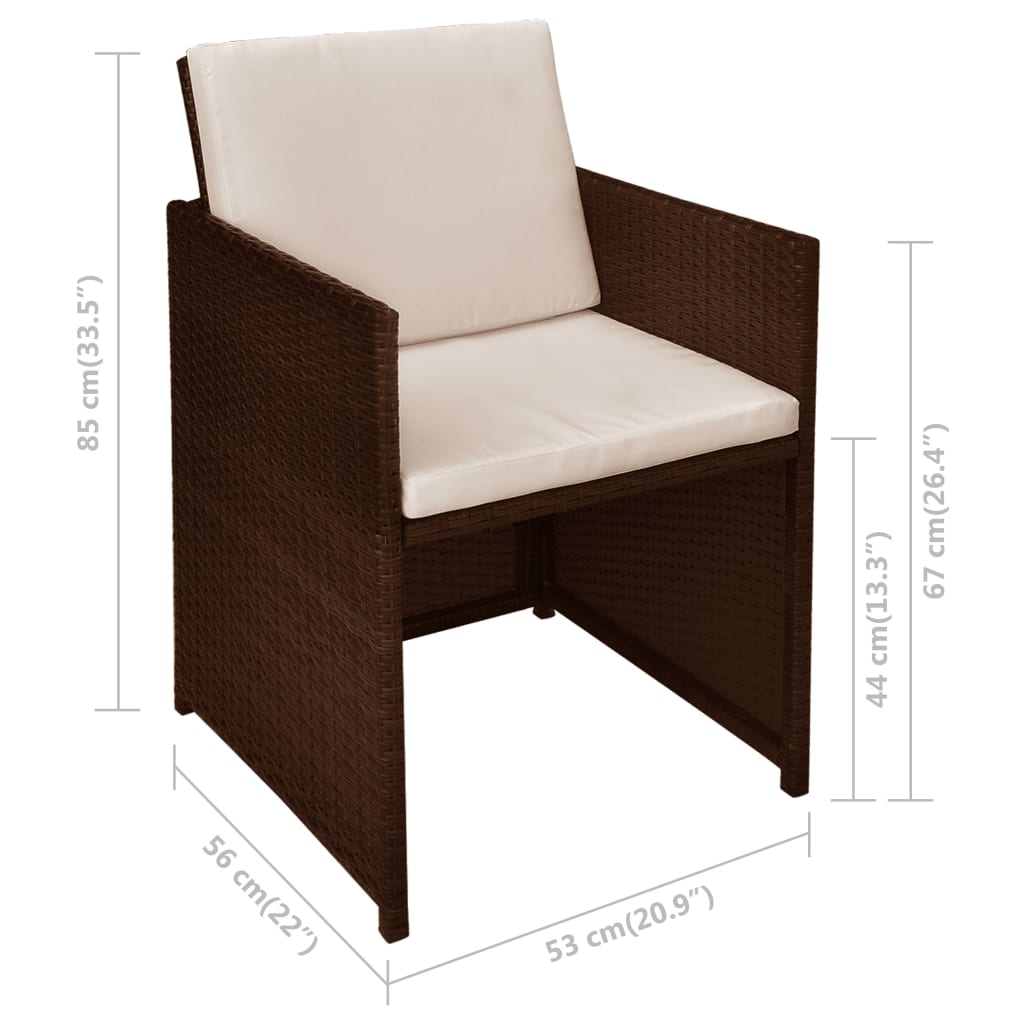 Set da Bistrot 3 pz con Cuscini in Polyrattan Marrone | homemem39