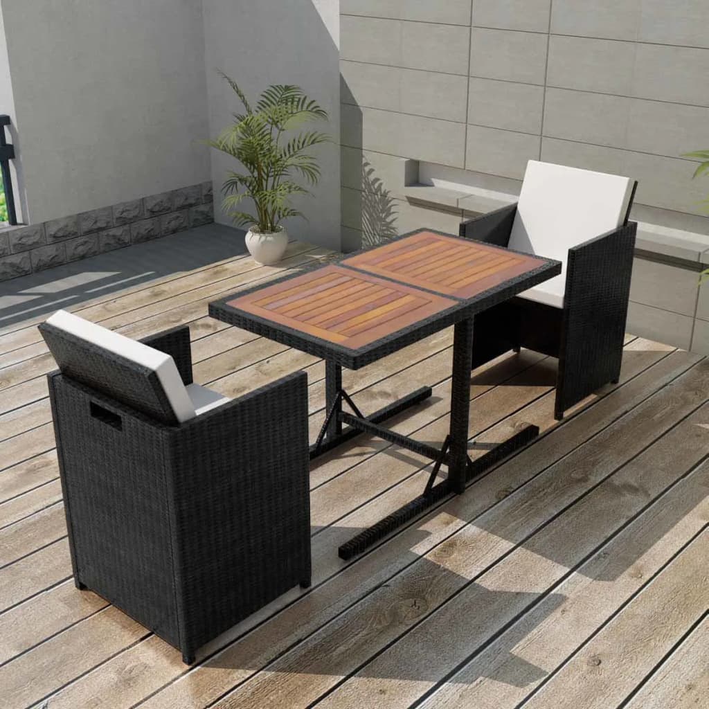 Set da Bistrot 3 pz con Cuscini in Polyrattan Nero | homemem39