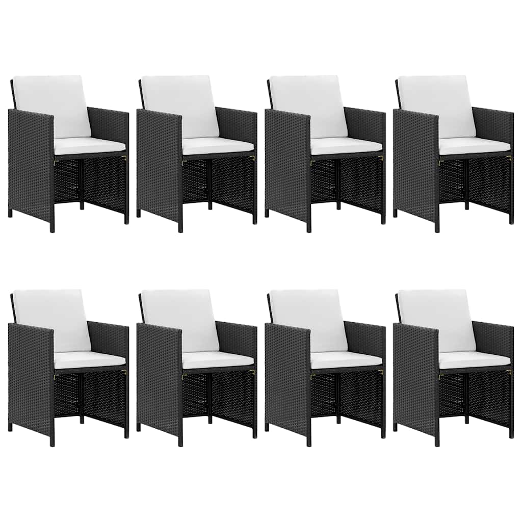 Set da Pranzo da Giardino 9 pz con Cuscini in Polyrattan Nero