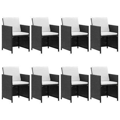 Set da Pranzo da Giardino 9 pz con Cuscini in Polyrattan Nero