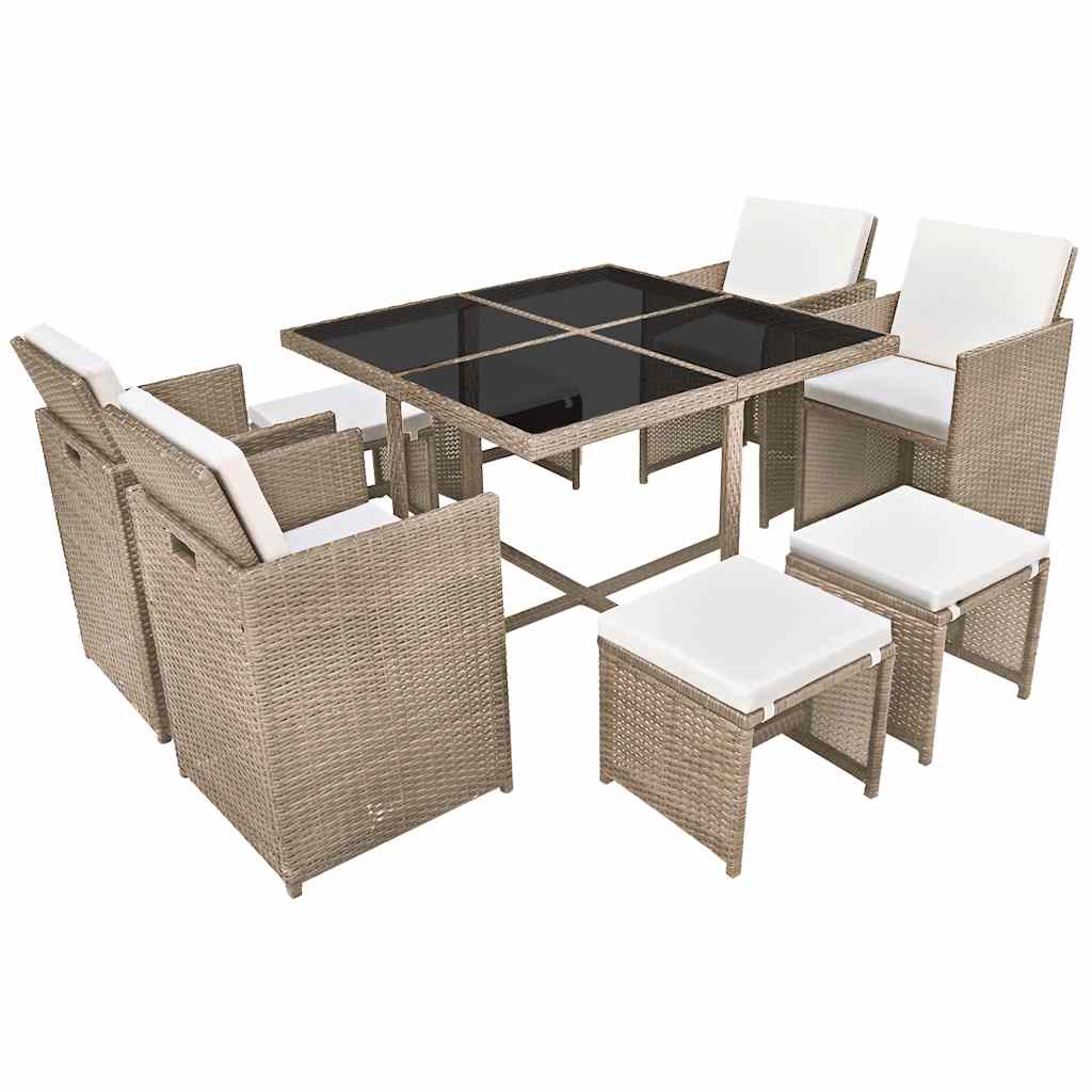 Set da Pranzo da Giardino 9 pz con Cuscini in Polyrattan