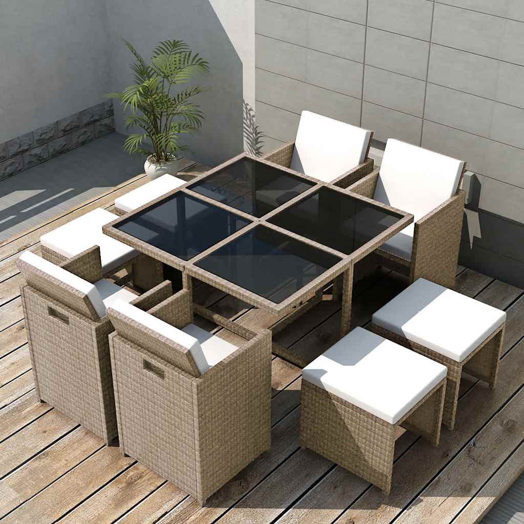 Set da Pranzo da Giardino 9 pz con Cuscini in Polyrattan