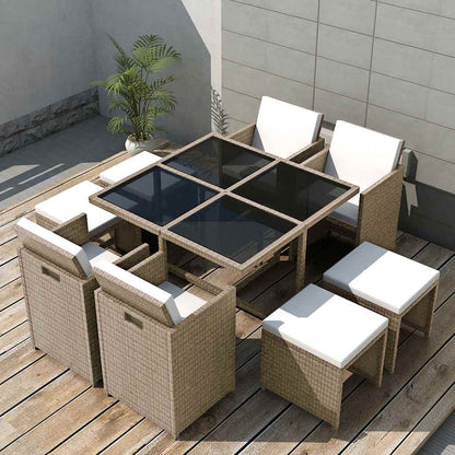 Set da Pranzo da Giardino 9 pz con Cuscini in Polyrattan
