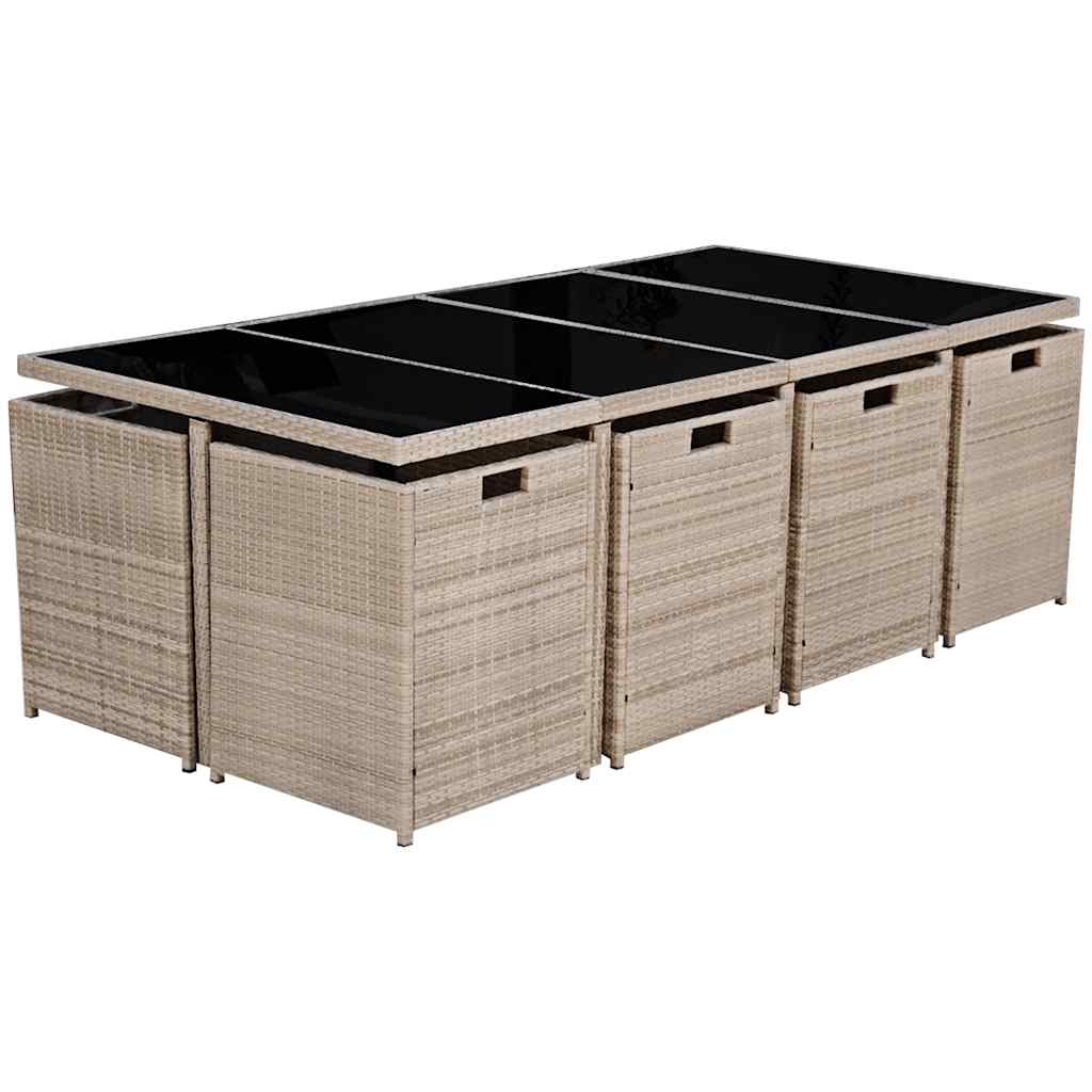 Set da Pranzo da Giardino 13 pz con Cuscini in Polyrattan Beige