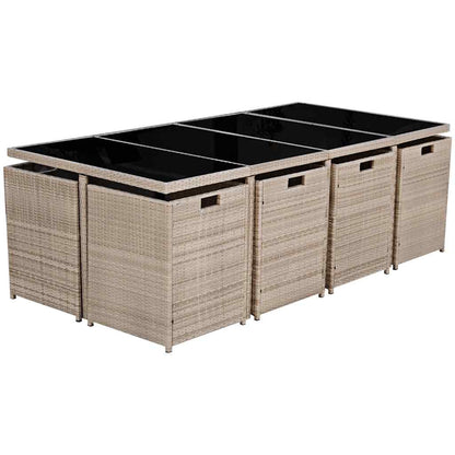 Set da Pranzo da Giardino 13 pz con Cuscini in Polyrattan Beige