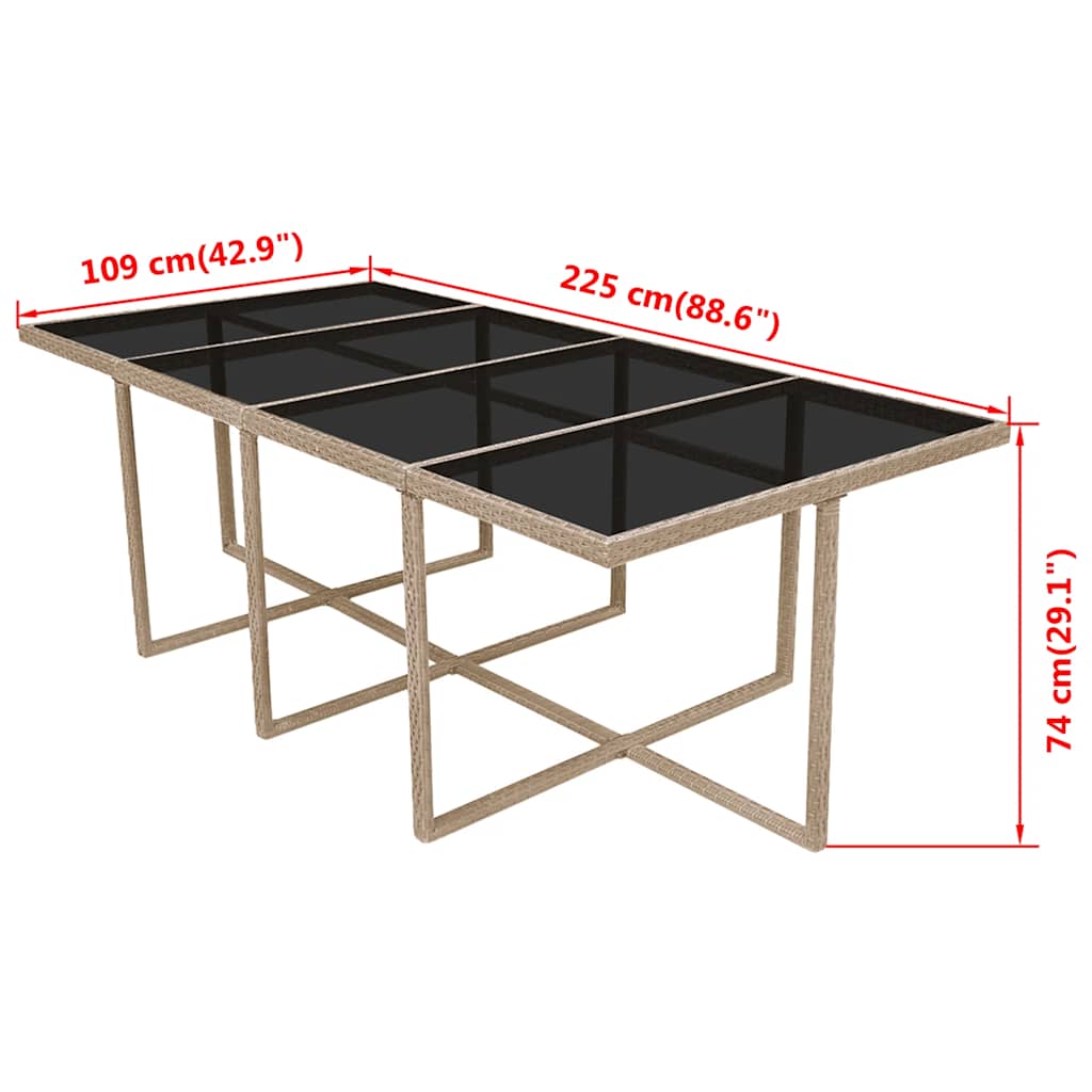 Set da Pranzo da Giardino 13 pz con Cuscini in Polyrattan Beige
