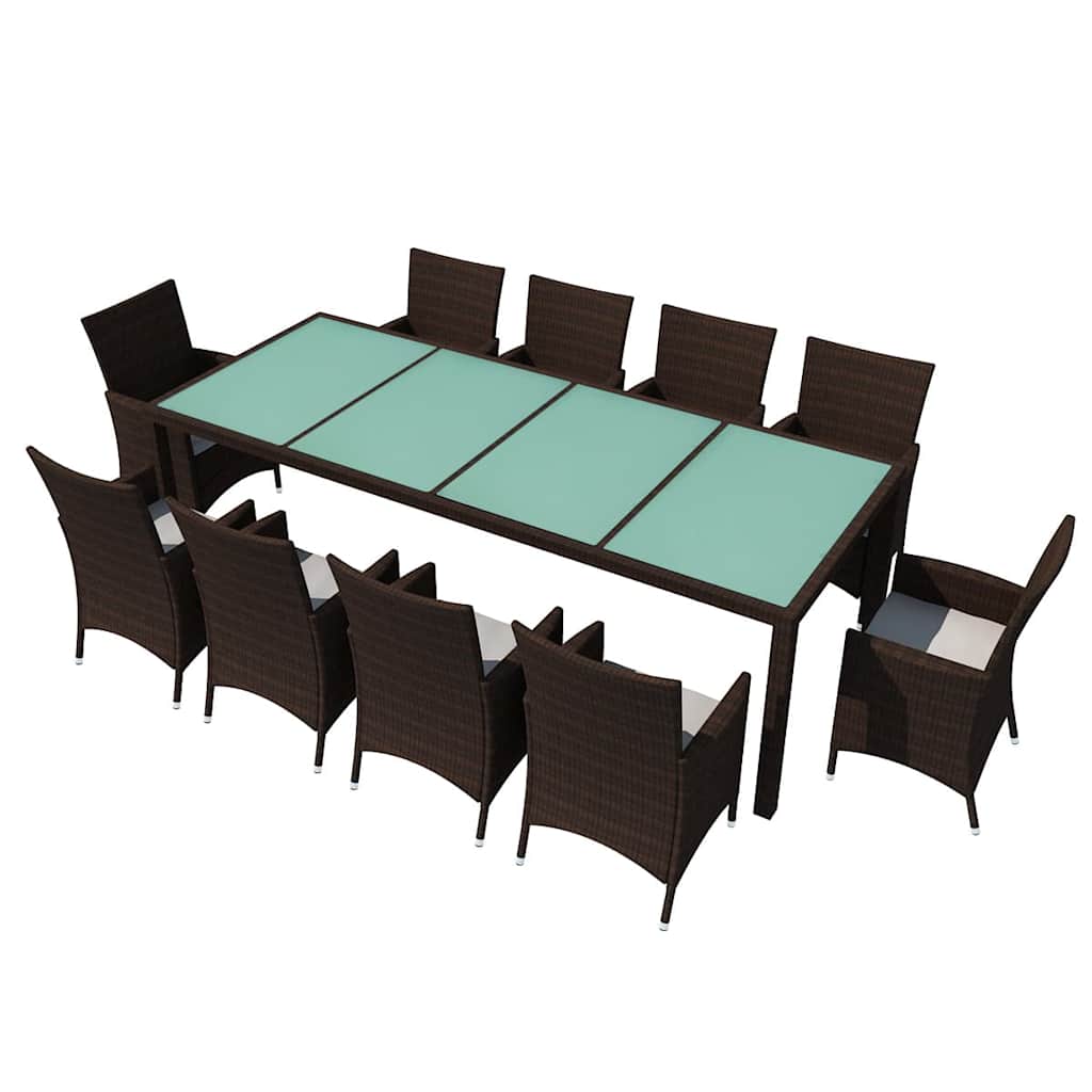 Set da Pranzo da Giardino 11 pz con Cuscini in Polyrattan