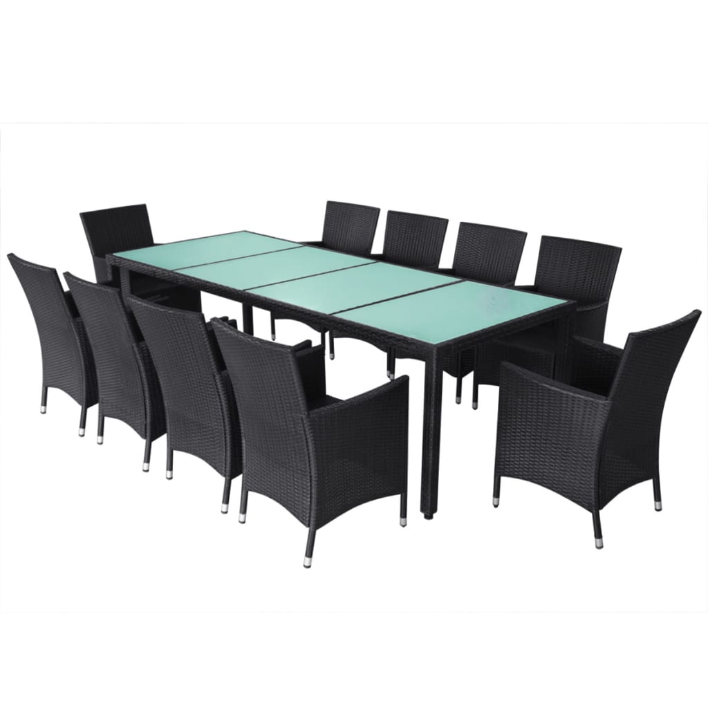 Set da Pranzo da Giardino 11 pz con Cuscini in Polyrattan Nero | homemem39