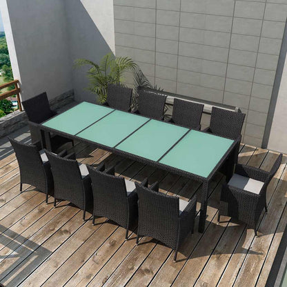 Set da Pranzo da Giardino 11 pz con Cuscini in Polyrattan